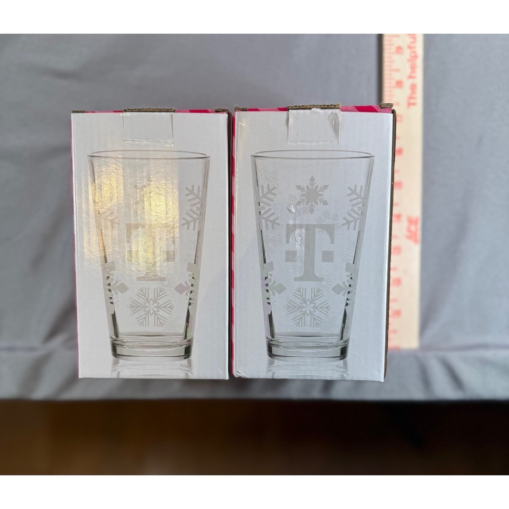 T-Mobile Holiday Glass Set of 2 Snowflake Logo Magenta Box 2024 Promo NEW